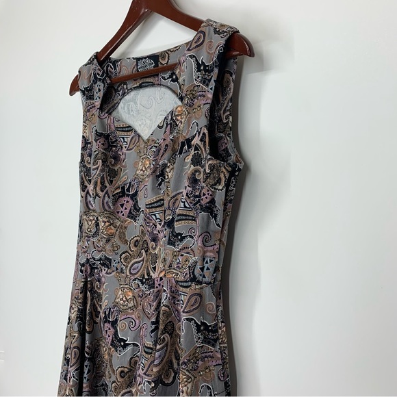 Vintage Heart & Roses Elephant Paisley Abstract Print Sleeveless Swing Dress - Picture 5 of 16
